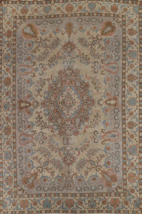Distressed Floral Wool Tabriz Persian Area Rug 9x13