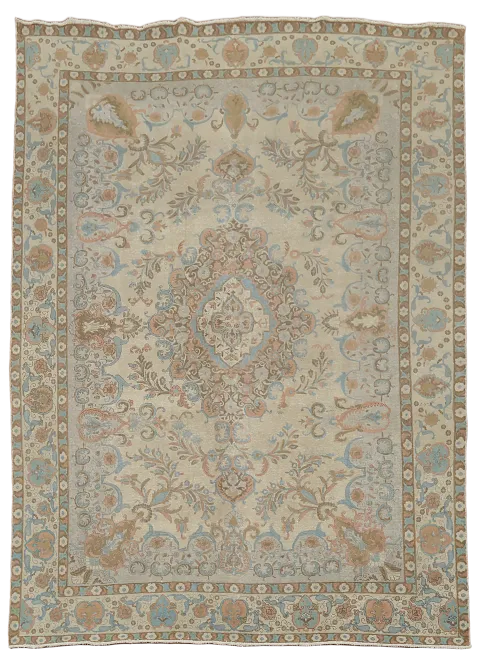 Distressed Floral Wool Tabriz Persian Area Rug 9x13