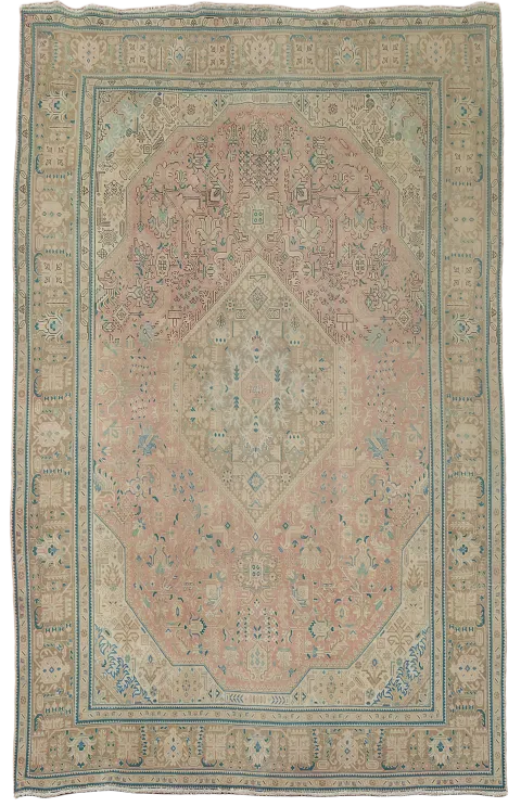 Vintage Pink Geometric Tabriz Persian Area Rug 8x11