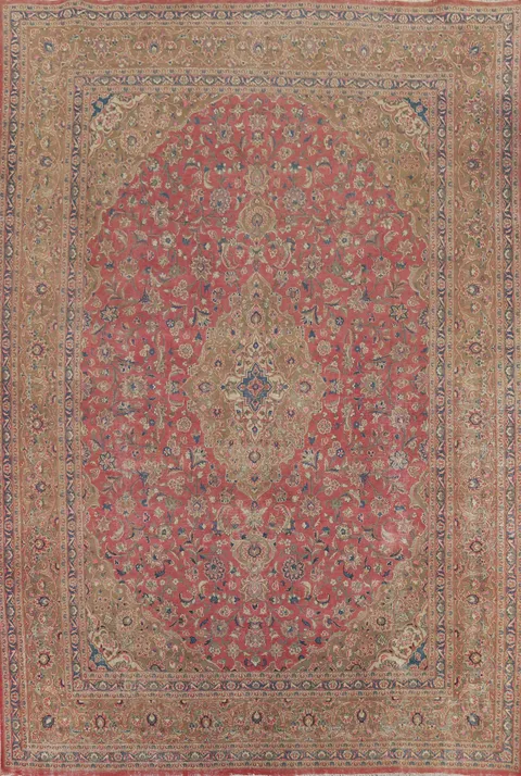 Traditional Pink Mashad Persian Area Rug 9x12