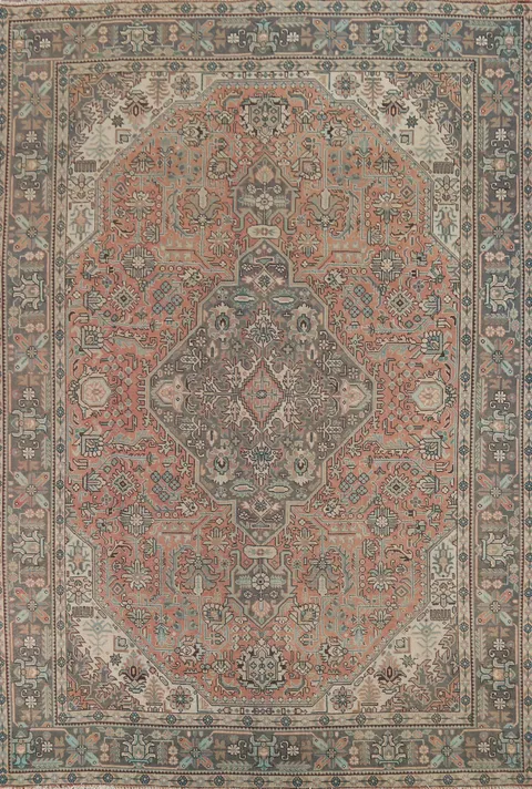 Vintage Wool Geometric Tabriz Persian Area Rug 8x11