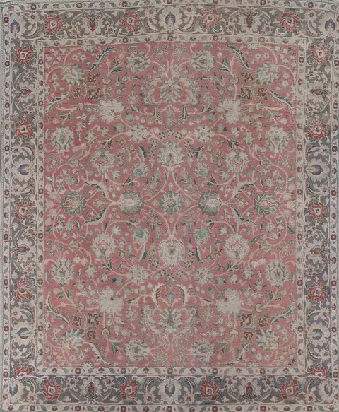 All-Over Floral Pink Tabriz Persian Area Rug 10x11
