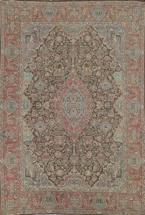 Vintage Brown Floral Kashmar Persian Area Rug 10x13