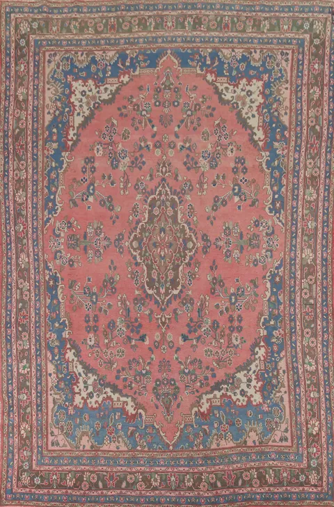 Vintage Pink Floral Hamedan Persian Area Rug 8x13