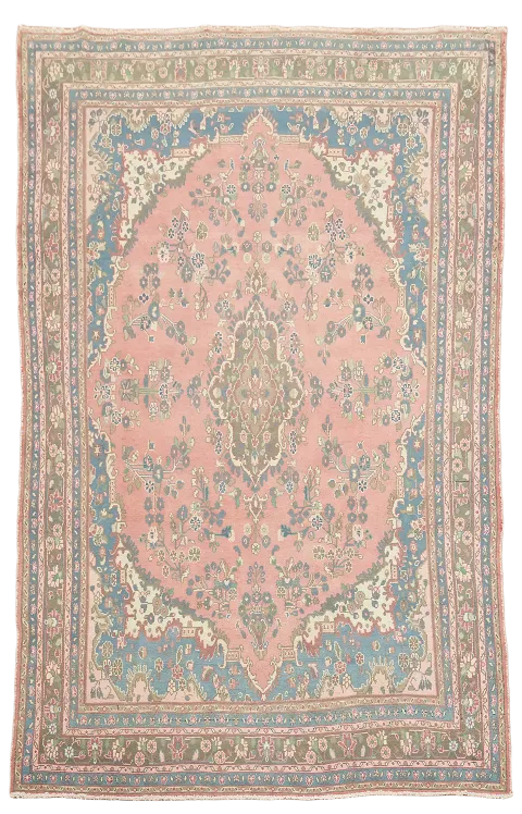 Vintage Pastel Pink and Blue Hamedan Persian Rug 8x13 ft