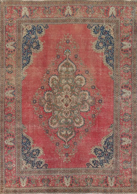 Vintage Wool Distressed Tabriz Persian Area Rug 10x13