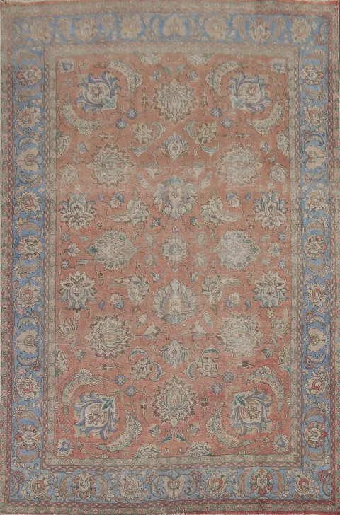 All-Over Floral Vintage Tabriz Persian Area Rug 7x11