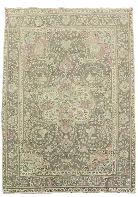 Vintage Brown Floral Tabriz Persian Area Rug 7x10