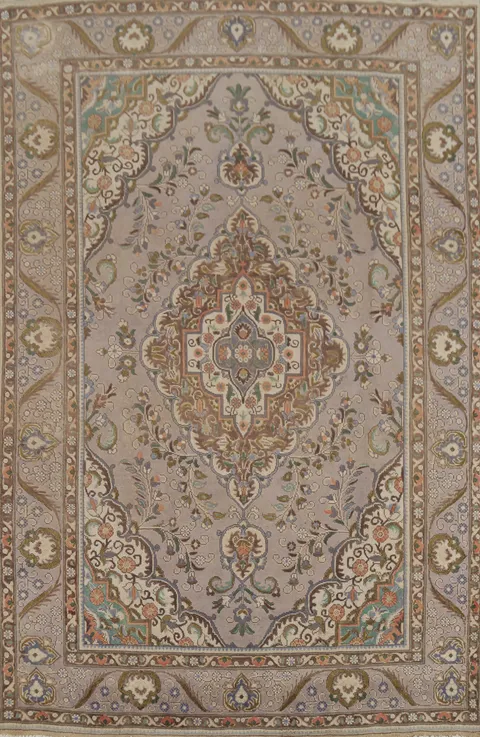 Handmade Wool Gray Tabriz Persian Area Rug 6x9