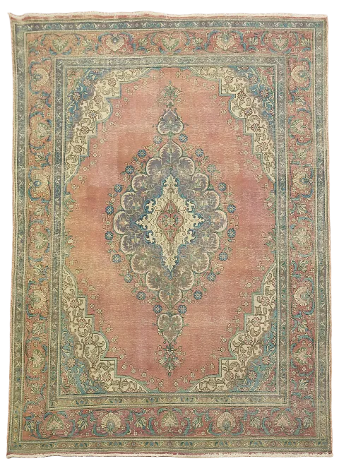 Vintage Traditional Pinkish Red and Blue Tabriz Persian Area Rug 8x11 ft