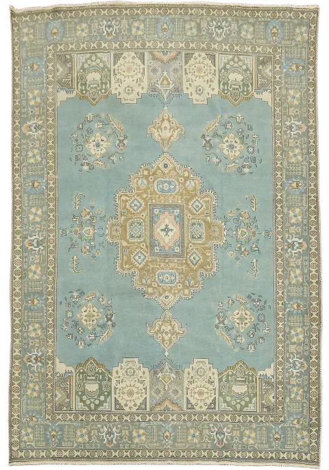 Vintage Soft Blue Geometric Tabriz Persian Area Rug 10x13
