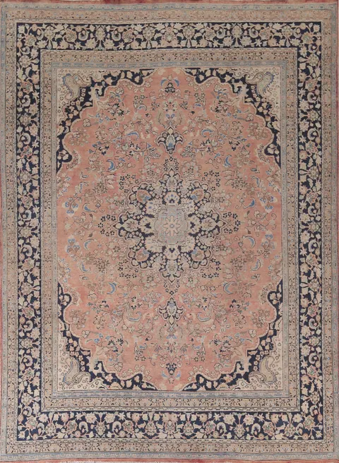 Traditional Pink Floral Mashad Persian Area Rug 10x13