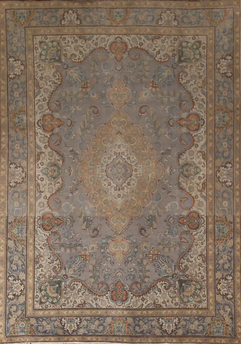 Vintage Wool Gray Tabriz Persian Area Rug 10x13
