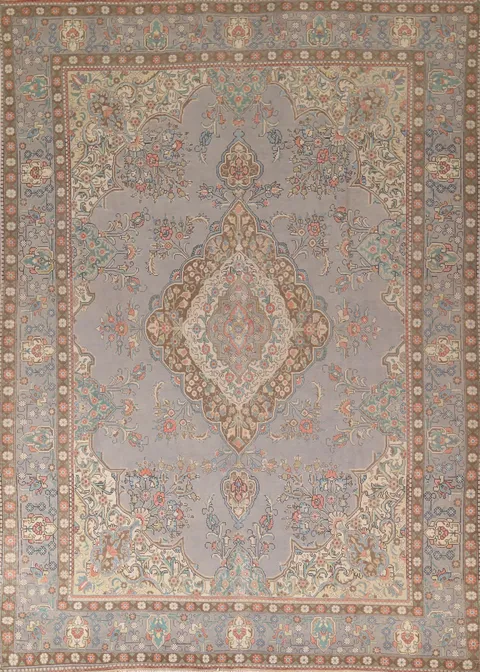 Traditional Gray Tabriz Persian Area Rug 10x13