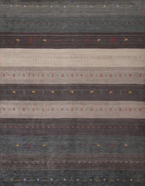 Tribal Striped Gabbeh Oriental Square Rug 9x9