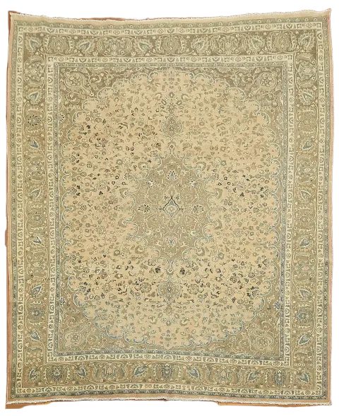 Vintage Traditional Floral Muted Color Mashad Persian Area Rug 10x12