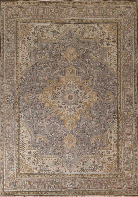 Handmade Gray Wool Tabriz Persian Area Rug 10x13