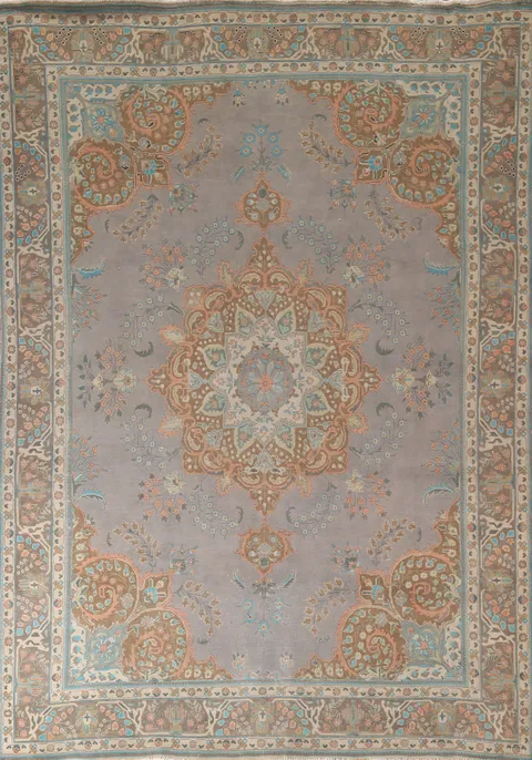 Vintage Gray Wool Tabriz Persian Area Rug 9x12