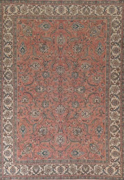 All-Over Floral Pink Tabriz Persian Area Rug 10x13
