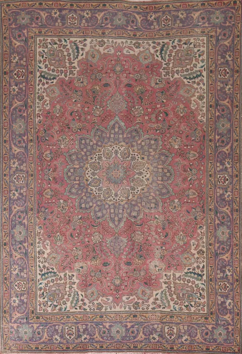 Handmade Pink Floral Tabriz Persian Area Rug 8x11