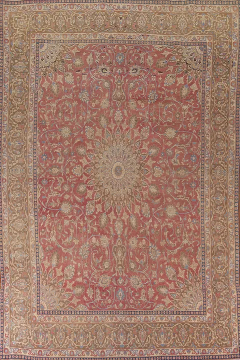 Floral Pink Wool Mashad Persian Area Rug 9x13