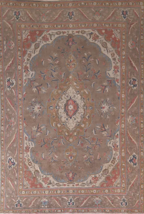 Brown Floral Wool Tabriz Persian Area Rug 8x11