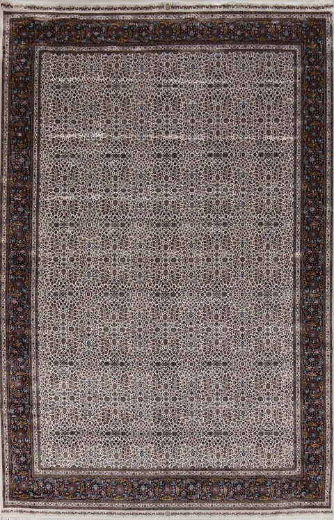 All-Over Ivory Floral Qum Turkish Area Rug 8x11