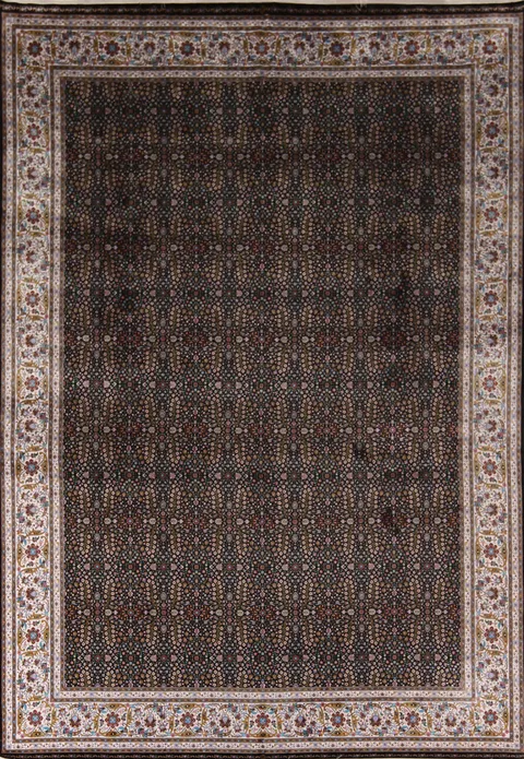 All-Over Floral Black Qum Traditional Area Rug 10x13