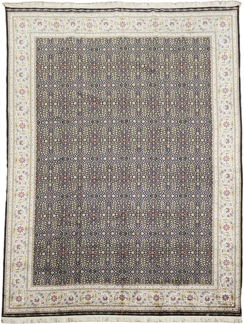 All-Over Floral Black Qum Traditional Area Rug 10x13