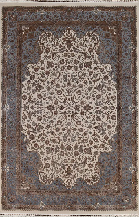 Traditional Ivory Qum Oriental Area Rug 6x9