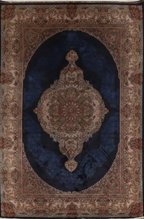 Victorian Style Blue Qum Turkish Area Rug 8x11
