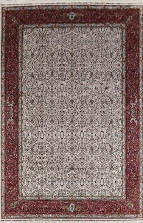 Traditional Floral Silk Turkish Qum Living Room Rug 8x11