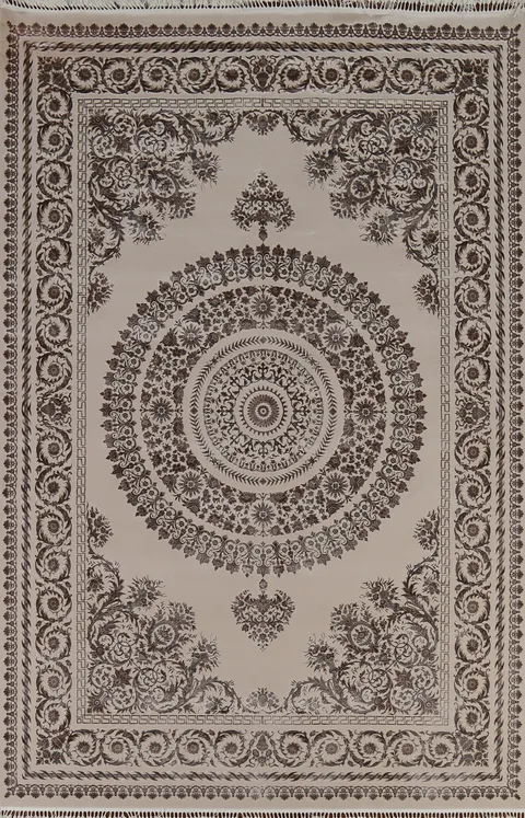 Traditional Turkish Ivory Qum Living Room Rug 7x10