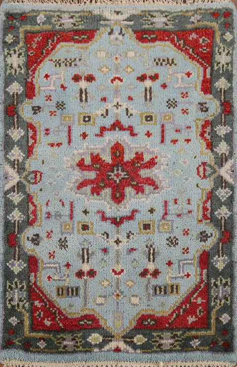 Light Blue Geometric Kazak Indian Accent Rug 2x3