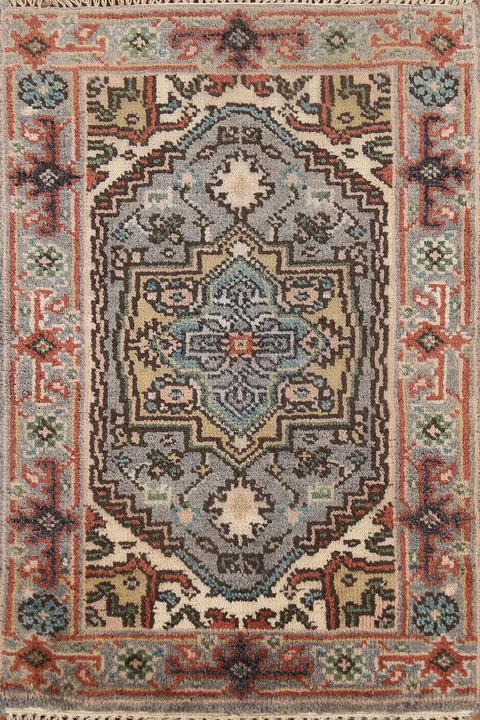 Gray Geometric Heriz Serapi Indian Accent Rug 2x3