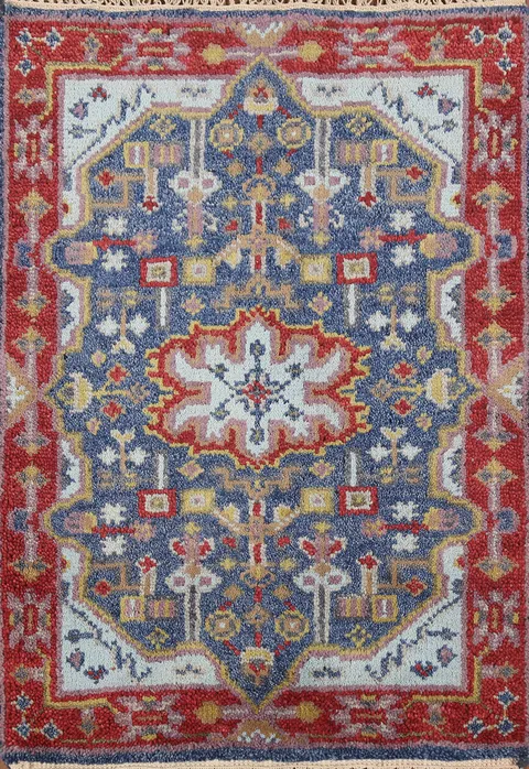 Blue Geometric Kazak Indian Accent Rug 2x3