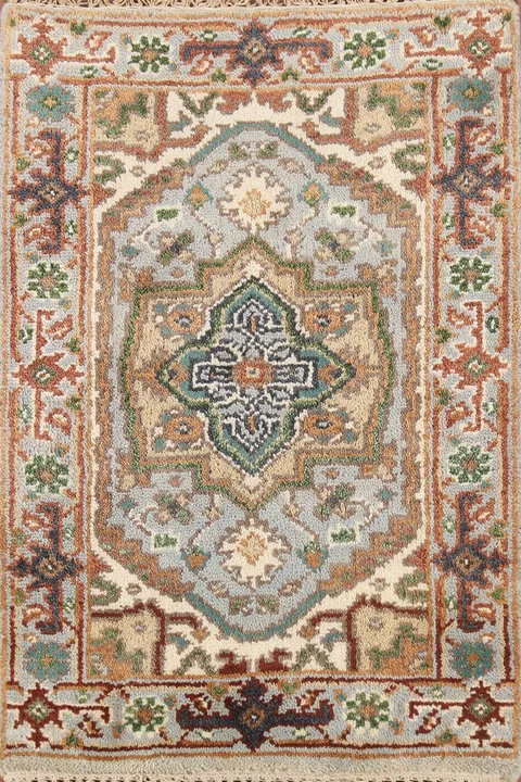 Gray Geometric Heriz Serapi Indian Accent Rug 2x3
