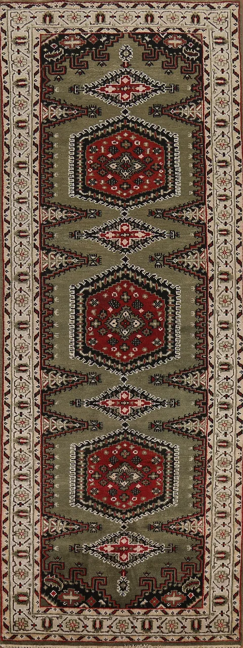 Green Geometric Viss Indian Runner Rug 4x12