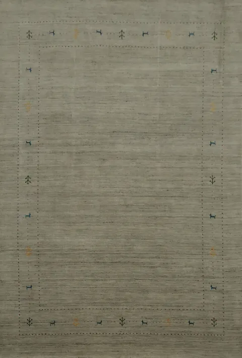 Elegant Neutral Gabbeh Area Rug 8x10 with Subtle Tribal Border Design