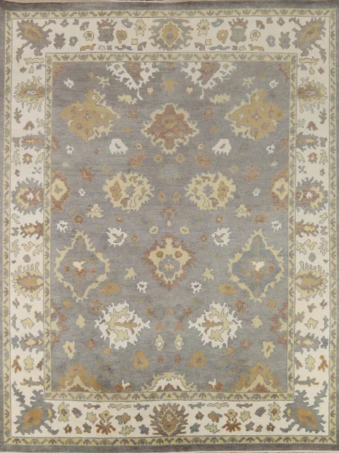 Handmade Gray Floral Oushak Indian Area Rug 8x10
