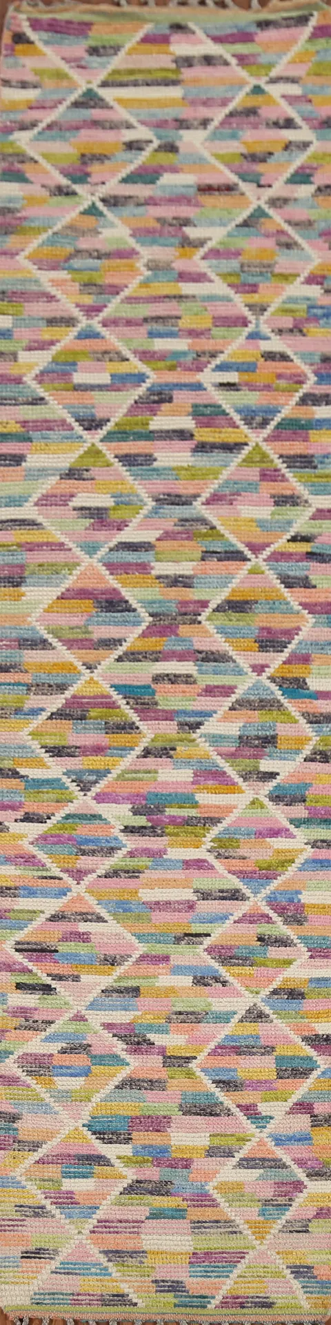 Modern Trellis Wool Moroccan Oriental Runner Rug 2x13