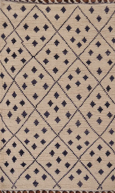 Handmade Trellis Ivory Moroccan Oriental Rug 3x5