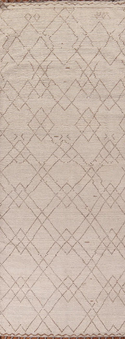 Ivory Wool Trellis Moroccan Oriental Runner Rug 4x13