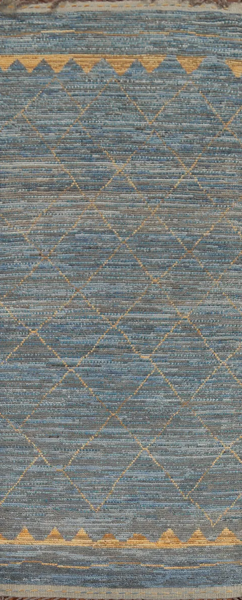 Trellis Blue Wool Moroccan Oriental Runner Rug 4x12