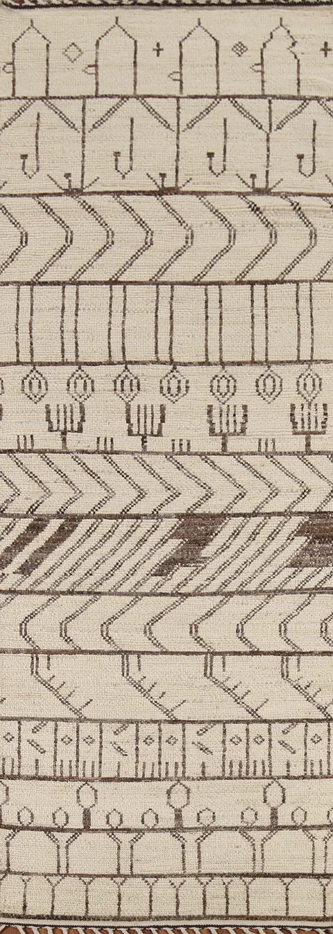 Handmade Wool Ivory Moroccan Runner Rug 4x13