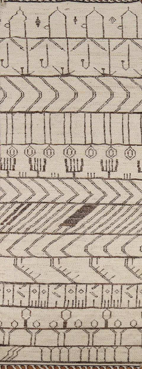 Geometric Ivory Moroccan Oriental Runner Rug 4x13