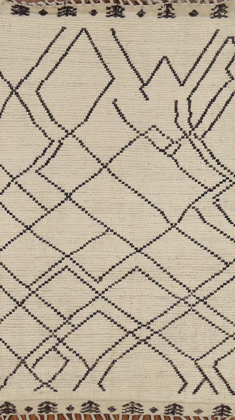 All-Over Ivory Striped Moroccan Oriental Rug 4x7