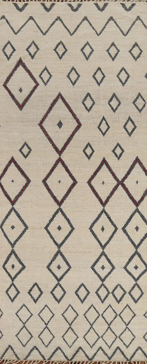 Modern Geometric Moroccan Wool Runner Rug 4x12