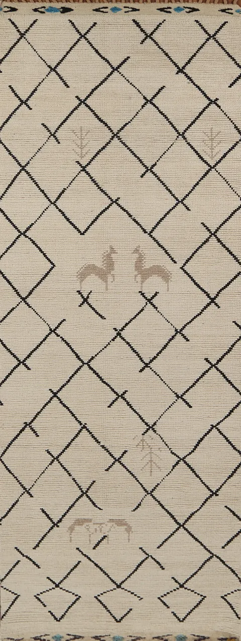 Trellis Wool Moroccan Oriental Runner Rug 4x13