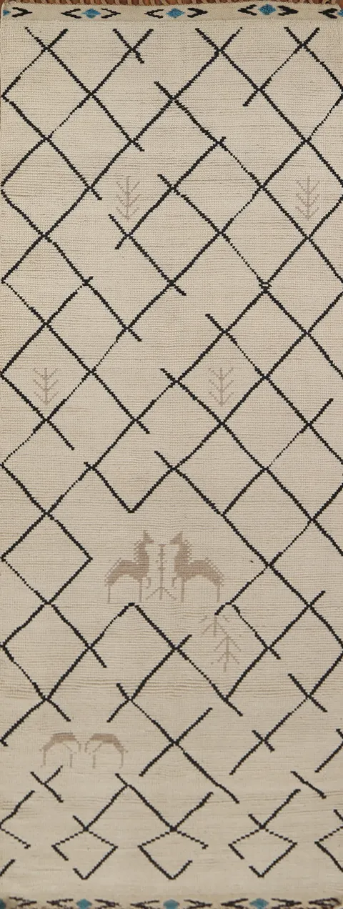 Handmade Wool Moroccan Oriental Runner Rug 4x13